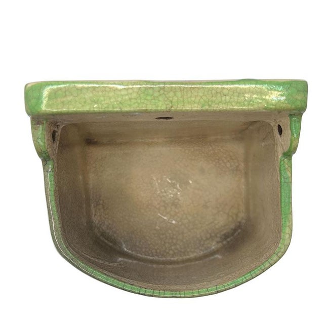 Vintage Floral Ceramic Hanging Wall Salt Cellar in Blue Green and Cream - Japan For Sale - Image 4 of 5