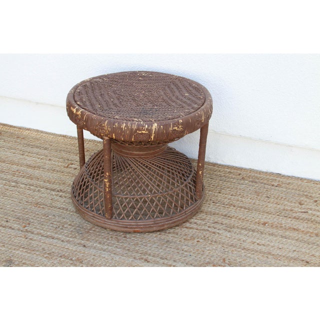 Indian Small Vintage Rattan End Table For Sale - Image 3 of 9