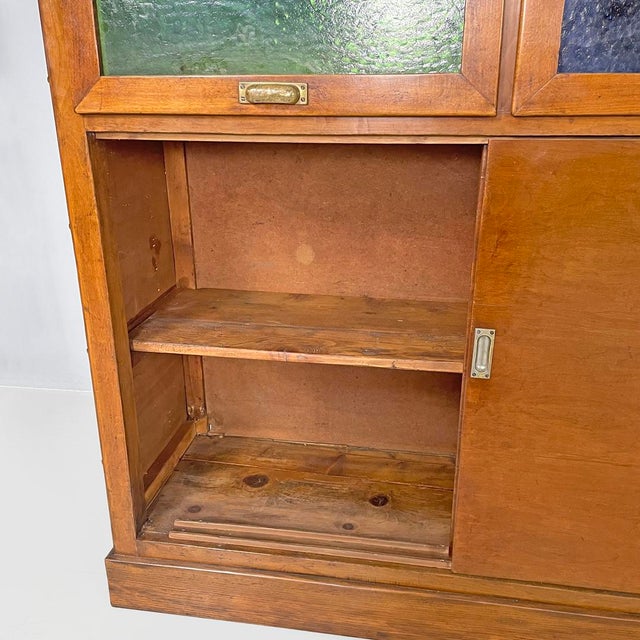 Italian Art Deco Wooden Sideboard with Green and Blue Stained Glass, 1930s For Sale - Image 18 of 18