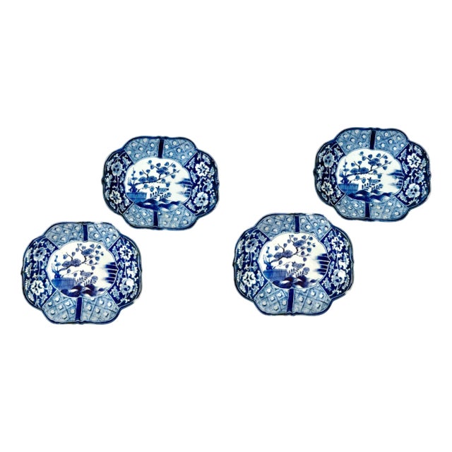 Early 1900s Blue and White Japanese Dishes - Set of 4 For Sale