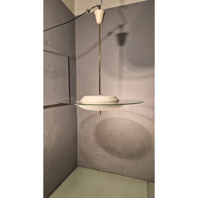 Orange Milk Glass and Transparent Disk Pendant attributed to Gio Ponti for Fontana Arte, 1940s For Sale - Image 18 of 18