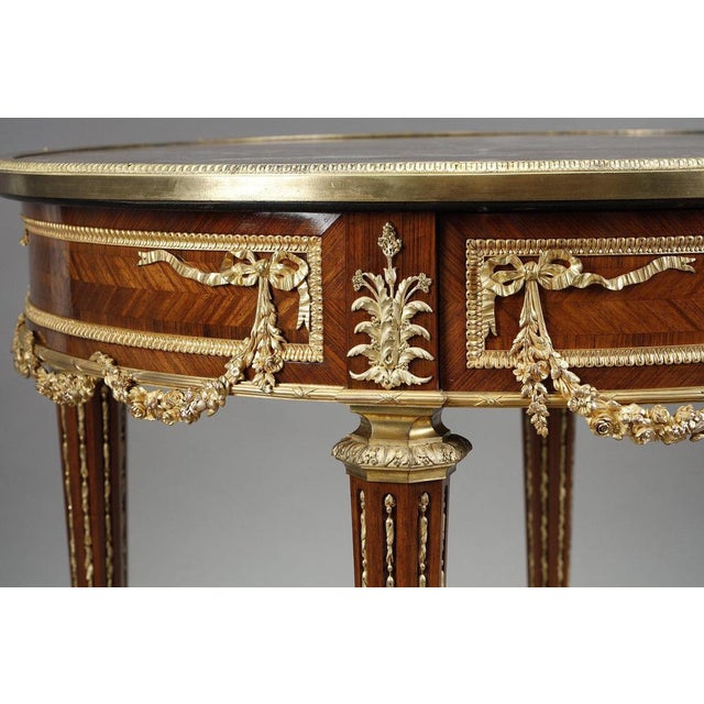 Louis XVI Marquetry and Gilt Bronze Pedestal Table with Marble Top, 1880s For Sale - Image 6 of 18
