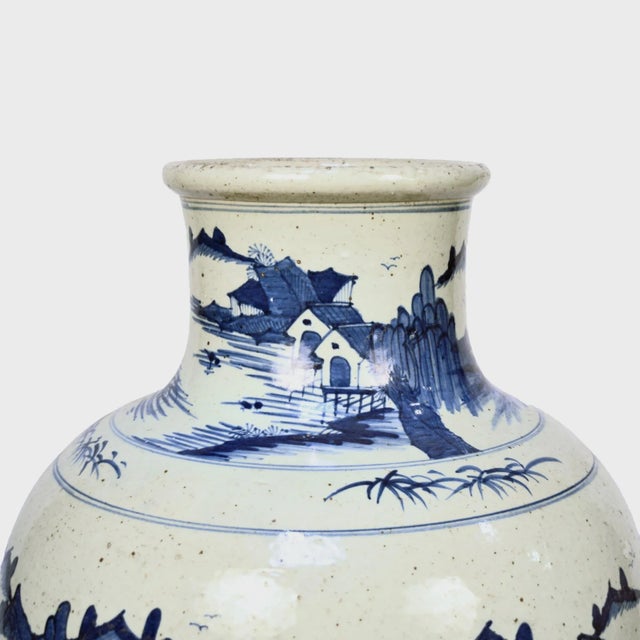 2000s Blue and White Shan Shui Vase | Chairish