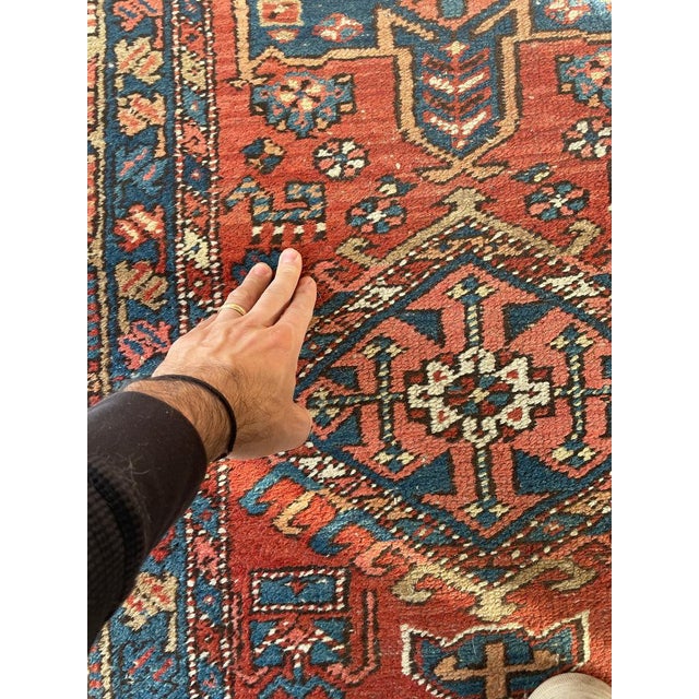 Antique Northwest Persian Heriz Runner Rust, Camel, French Blue Rug 3.4 x 10.6 For Sale - Image 12 of 12