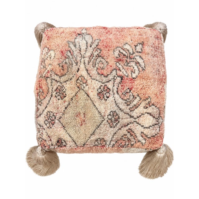 Abstract Vintage Fleur De Lis Wool Pouf For Sale - Image 3 of 8