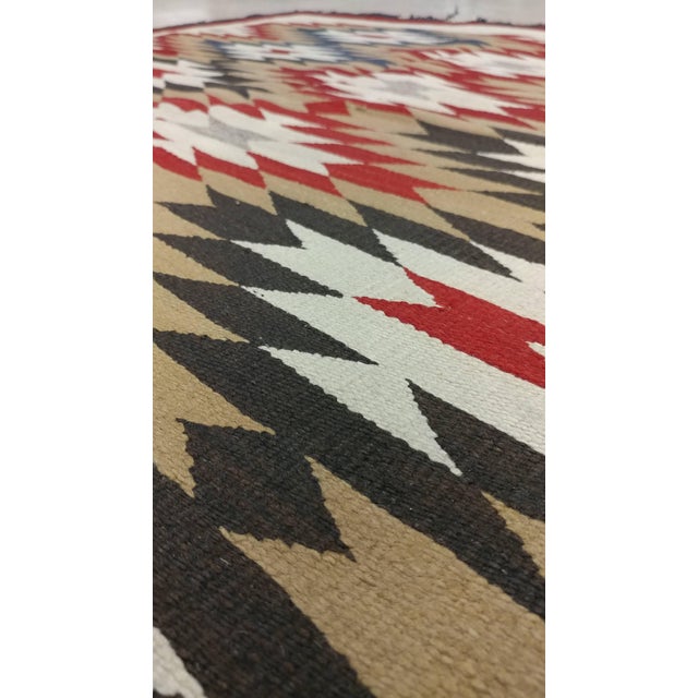 Vintage Navajo Carpet, Folk Rug, Handmade Wool, Beige, Red, Tan For Sale - Image 4 of 10