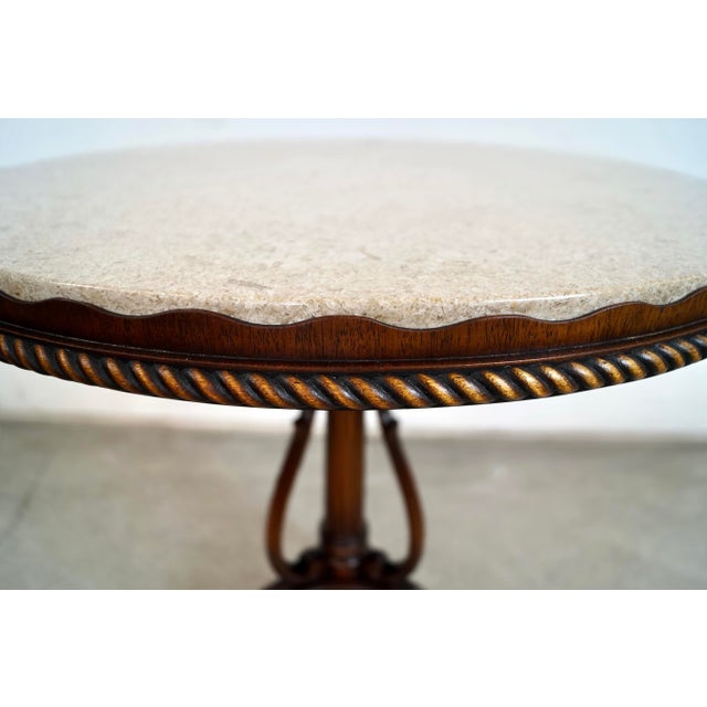 Wood 1920’s Antique Neoclassical Chippendale Style Travertine Pie Crust Pedestal Table For Sale - Image 7 of 12