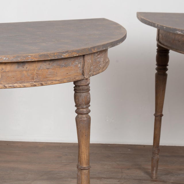 Pair of 19th Century Swedish Painted Demilune Pine Side Tables Consoles For Sale - Image 9 of 16