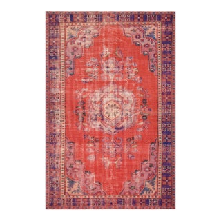 1970s Vintage Handmade Wool Cotton Red Area Rug For Sale