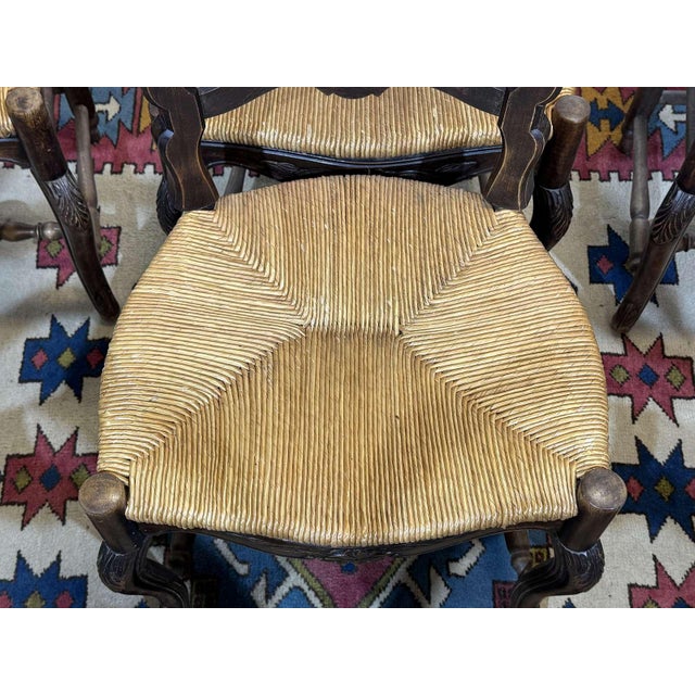 Wood Louis XV Style Chairs in Beechwood with Straw Seats, Set of 7 For Sale - Image 7 of 18