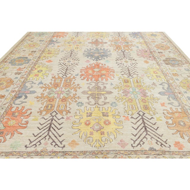 12x16 Hand-Knotted Modern Oushak Style Area Rug Pastel Geometric Tribal Wool Rug For Sale In New York - Image 6 of 10