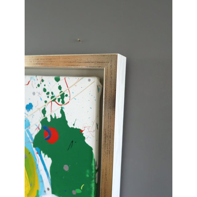 Textile Mid-Century Modern 'Chromatic Constellation' Vintage Swedish Original Abstract Oil Painting, Framed For Sale - Image 7 of 13