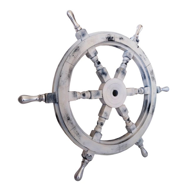 Premium Nautical Handcrafted Maritime Wall Decor, Antique Ship's Steering Wheel Replica. Beautiful Antique & Natural Wood...