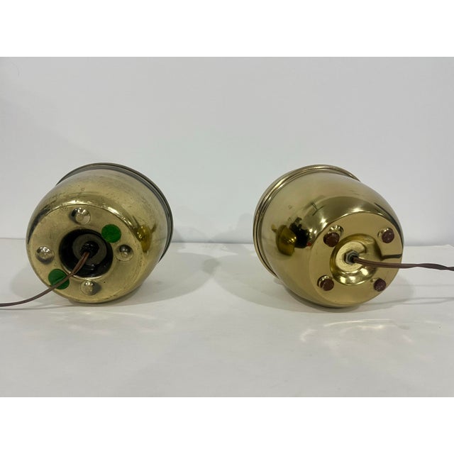 Mid 20th Century Pair of Vintage Brass Capsule Table Lamps With Black Shades For Sale - Image 5 of 8