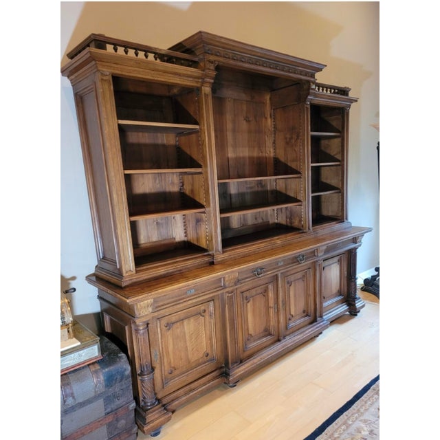 Large Antique European Breakfront Bookcase Cabinet For Sale - Image 4 of 9