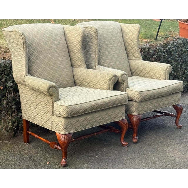 Textile Vintage Georgian Style Upholstered Wingback Chairs - A Pair For Sale - Image 7 of 10