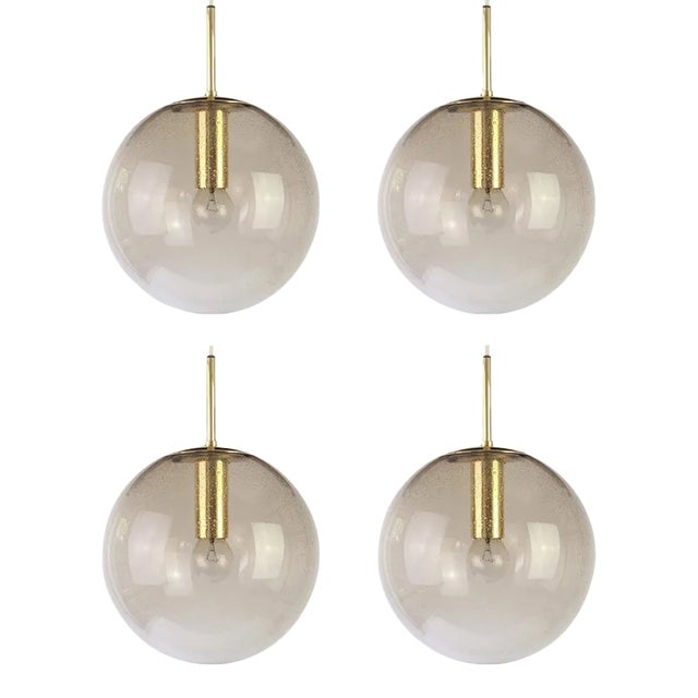 Brass with Smoked Glass Ball Pendant from Limburg, Germany, 1970s For Sale