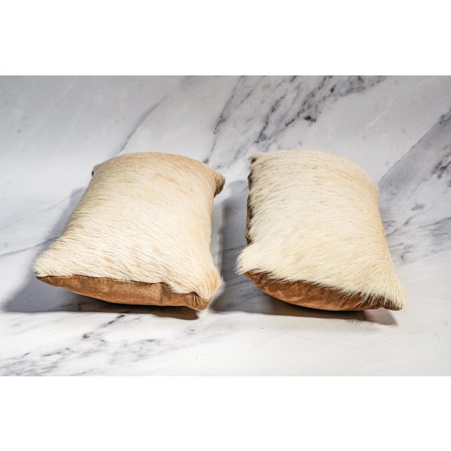 Animal Skin Pair Small Vintage White Brown Cowhide Accent Throw Pillow Western Home Decor For Sale - Image 7 of 12