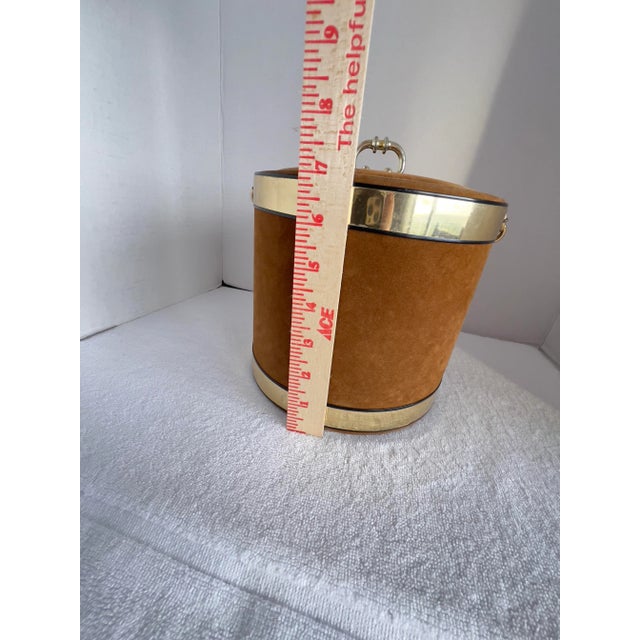 Georges Briard Brown Suede Ice Bucket With Gold Tone Chain Handle MCM 1960s Mid-Century For Sale In Miami - Image 6 of 12