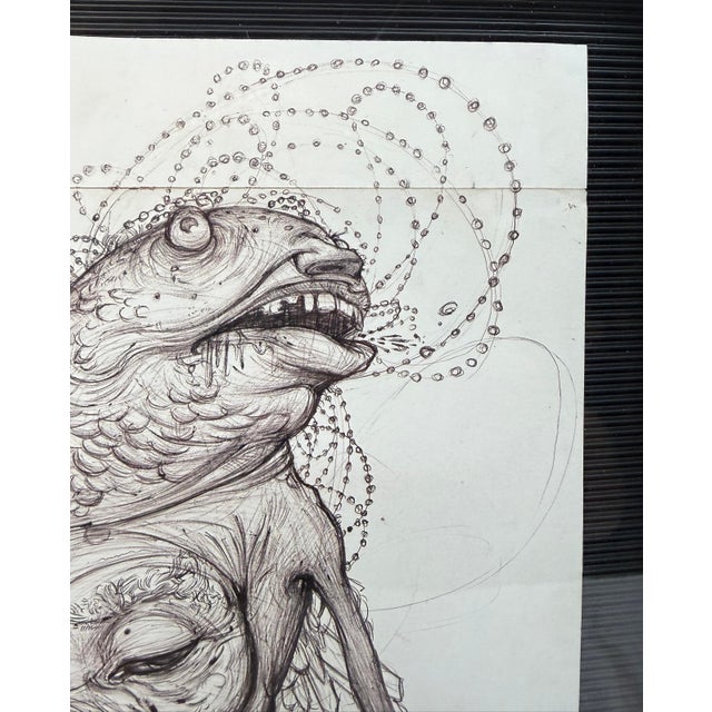 Black Original 2009 Ekundayo Pop Surrealism Pen Ink Grace Graphite Fish Drawing Sketch For Sale - Image 8 of 15