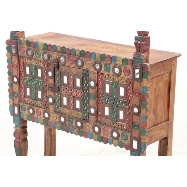 Vintage Indian Painted Mirrored Damchiya Dowry Chest For Sale In Cincinnati - Image 6 of 10