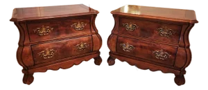 Vintage Henredon Louis XV Style Burled Bombe Chests Nightstands-a Pair
