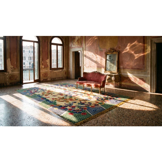 1920s Colorful Dragon Antique Chinese Silk Rug 6'3" X 9'3" Handknotted Wool Carpet For Sale - Image 9 of 11