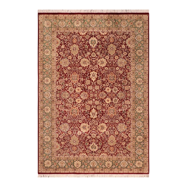 Floral 1990's Pak-Persian Maroon/Green Wool Rug - 6'1'' X 9'0'' For Sale