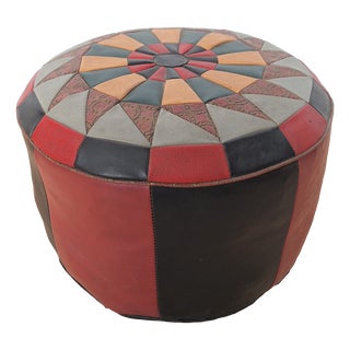 Round Leather Ottoman, 1970s For Sale