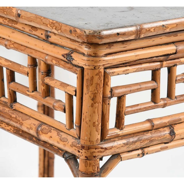 19th Century Bamboo and Rattan Side Table With Greek Key Apron and Fretwork For Sale - Image 4 of 5