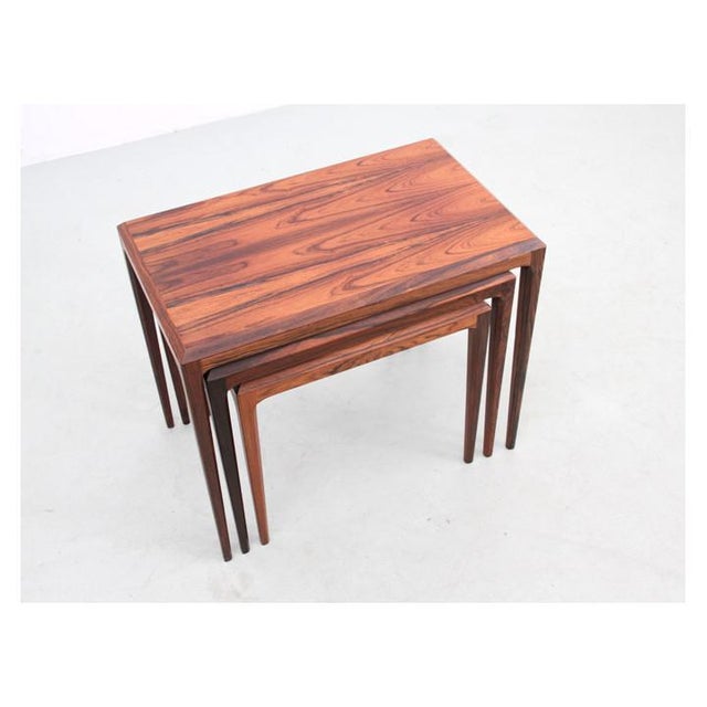 Brown Mid-Century Scandinavian Modern Nesting Tables in Rosewood attributed to Johannes Andersen, 1960s, Set of 3 For Sale - Image 8 of 10
