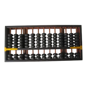 Mid Century Vintage Chinese Brass & Wood Black Laquer Abacus
