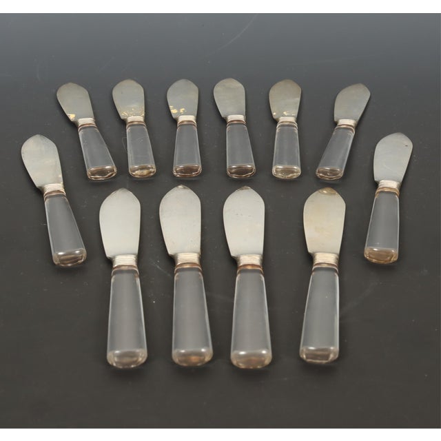Antique 1920 French Art Deco Jacques & Pierre Cardeilhac Sterling Silver Fruit Knives With Glass Handles - Set of 12 For Sale - Image 12 of 14