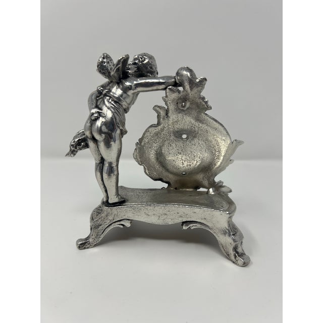 1960s Vintage Neoclassical Winged Figure Pocket Watch Holder in Silvered Me For Sale - Image 5 of 7