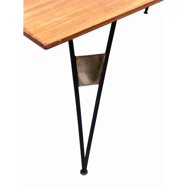 Wooden Coffee Table with Contoured Top, Black Metal Frame, and Brass Accents attributed to Isa Bergamo, Italy, 1950s For Sale - Image 6 of 8