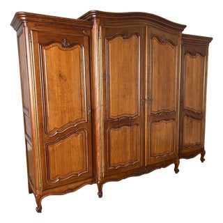 Vintage French Louis XVI Style Carved Oak 4-Door Armoire For Sale