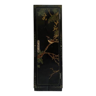 Vintage Asian Black Lacquered Pedestal Stand Cabinet With Shelves For Sale