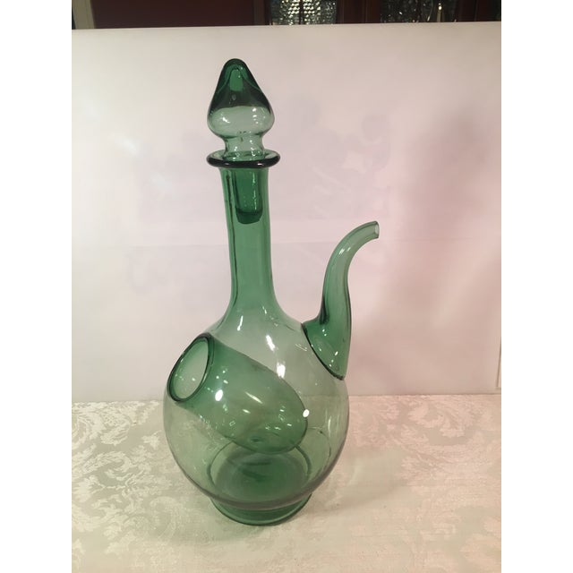 Vintage Green Glass Wine Decanter with Ice Holder Chairish