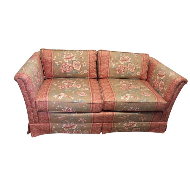 Brick Red Vintage Henredon Schoonbeck Floral Upholstered Loveseat With Rolled Arms For Sale - Image 8 of 9