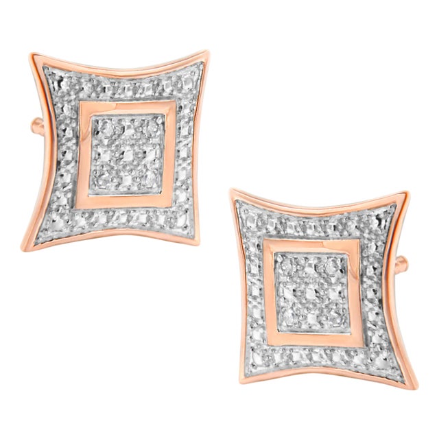 14K Rose Gold Plated .925 Sterling Silver 1/20cttw Diamond Accented 4-Stone Four Pointed Star Shaped Halo-Style Stud Earrings(H-I Color,I2-I3 Clarity) For Sale