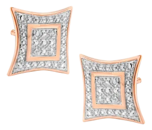 14K Rose Gold Plated .925 Sterling Silver 1/20cttw Diamond Accented 4-Stone Four Pointed Star Shaped Halo-Style Stud Earrings(H-I Color,I2-I3 Clarity)