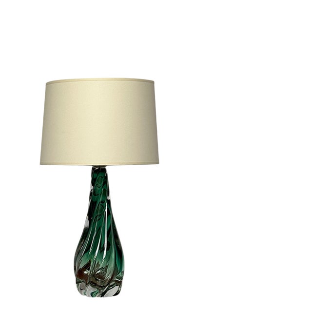 Forest Green Crystal Lamp from Val Saint Lambert, 1950s For Sale