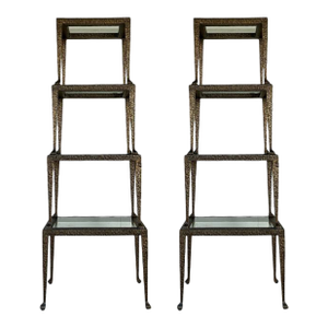 Baker Milling Road Brutalist Style Sculptural Bronze Effie Etageres Pair