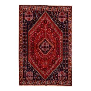 Vintage Persian Shiraz Handmade Red Medallion Wool Rug