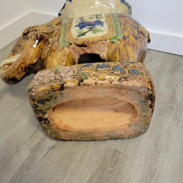 Vintage Sancai-Glazed Ceramic Elephant Garden Seat Side Table, Chinese 1920s For Sale - Image 12 of 12