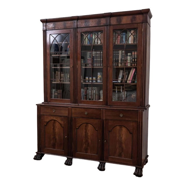 Antique Chippendale English Bookcase on Lion Paws For Sale