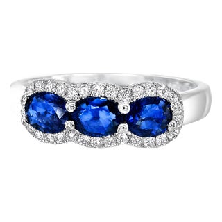 Late 20th Century Size 6.75 18K White Gold Diamond Sapphire Band Ring For Sale