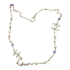 Chanel Light Gold CC Starfish Lavender Stone Pearl Necklace