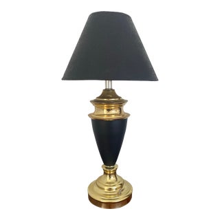 Vintage Black + Gold Table Lamp With Black Shade Included For Sale