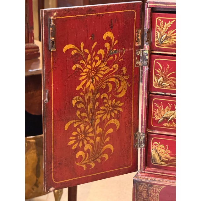19th Century Red Chinoiserie Painted Cabinet on Stand For Sale - Image 13 of 13